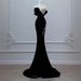 Elegant Black Strapless Mermaid Evening Dress With High Slit & Sequins For Prom, Banquet, Hosting, Runway Shows & Performances_ecoleips.com