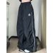 American Wide Leg With Striped Splicing, Floor Drawstring, Jogging Pants, Loose Fitting Harajuku Street Casual Pants For_ecoleips.com