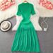 Women's Clothing Women's Peter Pan Collar Knit Dress Spicy Girl Style Mid Length Slit French Socialite Solid Color Summer Clothing_ecoleips.com