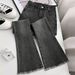 Meituan Online Supermarket's Same Style Blue Frayed Hem Flared Jeans Women, Summer High-waisted Slimming Pants For_ecoleips.com