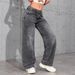 Cross-border European And American Independent Brand Women's Bow-embroidered Jeans, Y2K High Street Wide-leg Straight_ecoleips.com