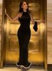 Blifanbo Halter Backless Sexy Maxi Dress Women Gown Fashion Patchwork Off-shoulder Sleeveless Bodycon Club Party Long Dress_ecoleips.com