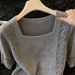 Women's Square Neck Short Sleeve Knit Sweater Slimming Top For New Spring/Summer Style_ecoleips.com