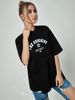 Women's Casual Black T-Shirt round Neck Short Sleeve Breathable Cotton Polyester Loose Fit Letter Print Sporty Top for Spring/Autumn & Summer_ecoleips.com