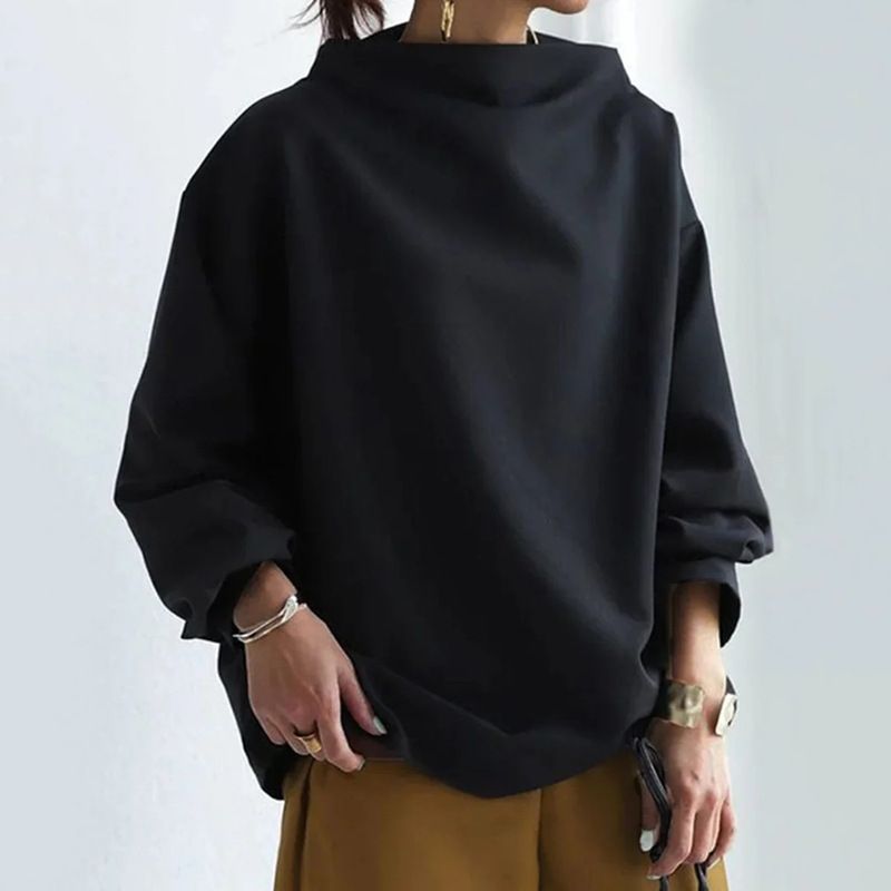 2026 New Cross-Border Casual Urban European And American Style Fleece Sweater Pullover High Neck Loose Fit Women's_ecoleips.com
