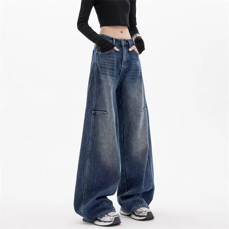 "Women's Vintage Wide-Leg Jeans – 90s Retro High-Waisted Distressed Denim With Raw Hem, Oversized Streetwear Fit, Unisex Aesthetic"_ecoleips.com
