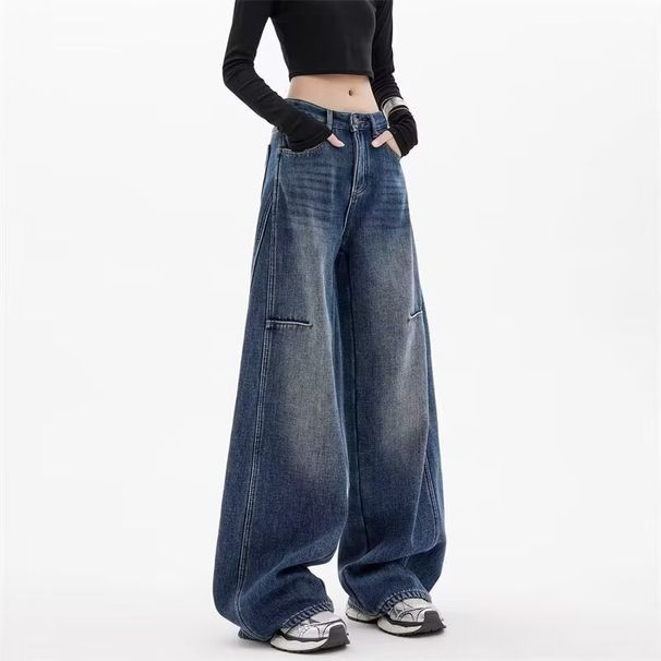 "Women's Vintage Wide-Leg Jeans – 90s Retro High-Waisted Distressed Denim With Raw Hem, Oversized Streetwear Fit, Unisex Aesthetic"_ecoleips.com