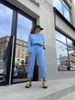 Loose Spring And Summer Casual Women's Suit Solid Color Crew Neck Sweater Fashionable Elastic Pants Two-piece Set_ecoleips.com