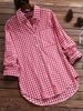 Women's Loose Plaid Shirt Long Sleeved Retro Pocket Top Casual Thin Polyester Blouse For Summer_ecoleips.com