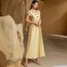 Women's Clothing New Champagne Satin Heavy Hand Sewn Diamond Short Sleeves Celebrity Style Retro Dress_ecoleips.com