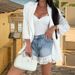 2025 New European American Style Denim Lace Patchwork Women's Shorts, Loose And Slimming For Summer, Straight-Leg Hot_ecoleips.com