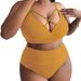 plus Size Halter High Waisted Bikini Swimsuit Solid Color European American Style Sexy Bikini Set for Women Wire-Free Chest Pad_ecoleips.com