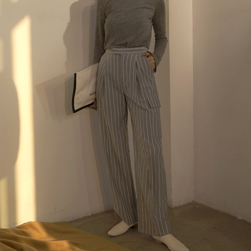 Suitable For All Seasons Designer Women's Fashion Autumn New Yarn Striped Wide-Leg Street Casual Pants For Women_ecoleips.com