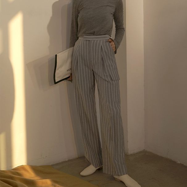 Suitable For All Seasons Designer Women's Fashion Autumn New Yarn Striped Wide-Leg Street Casual Pants For Women_ecoleips.com