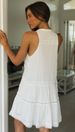 White Halter Neck Tiered Mini Dress For Women, Sleeveless Lace Hollow Out Flowy Short Sundress, Casual Boho A-Line Dress For Summer Beach Vacation Dai_ecoleips.com