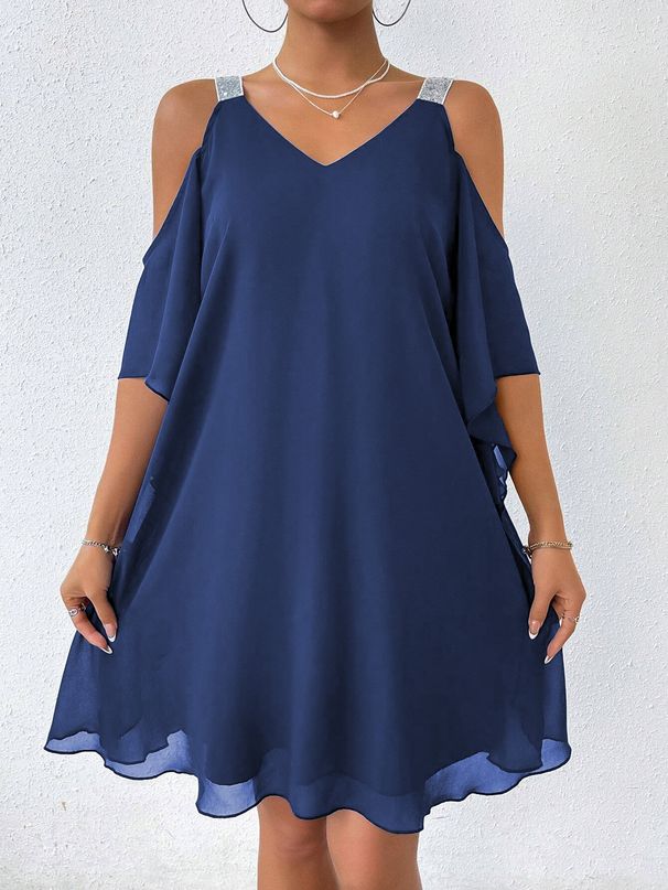 Women's V Neck Puff Sleeve Sequin Dress, Fashion Party Gown, Casual Life & Gathering Wear, Elegant Evening_ecoleips.com
