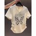 Fashion Design Sense Diamond-Encrusted Letter V-Neck Short-Sleeved Top Summer Design Sense Butterfly T-Shirt Women's Fas_ecoleips.com