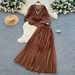 Elegant Red Two Piece Suit For Women Sophisticated Pleated Skirt Cape Waist Cinching Design Perfect For Autumn_ecoleips.com