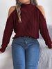 K Casual Twisted Lace-up Off-shoulder Half-turtleneck Long-sleeve Pullover Sweater For Women_ecoleips.com