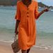 Summer Women's Solid Color Casual Short Sleeve Dress Button Detail Thin Material Elegant Fashion For American Sites_ecoleips.com
