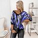 New European American Cross-border And Striped Deep V-neck With Color-blocked Collar, 7/8 Sleeves,_ecoleips.com