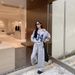 American Retro Print Off-shoulder Long-sleeve Sweatshirt Sports Suit For Women, Autumn Casual Wide-leg Pants Gray_ecoleips.com