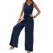 Women's V-Neck Sleeveless Jumpsuit European And American Style Wide Leg Long Pants Twist Vest Design New Export 2025_ecoleips.com