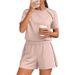 Women's Short Sleeve T-Shirt And Shorts Set Casual Two Piece Outfit for Travel Lounge And Light Exercise_ecoleips.com