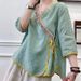 Summer Ethnic-Style Retro T-Shirt With A Slanted Front Design, Embroidered In Traditional Chinese Motifs; Made Of Cotton_ecoleips.com