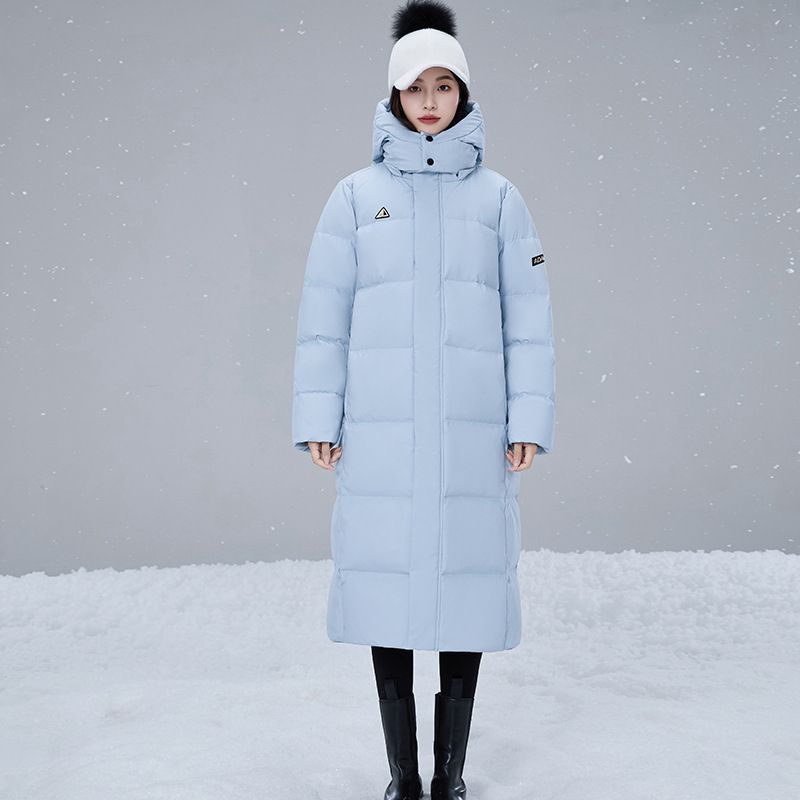 Unisex Long Puffer Coat With 90% White Duck Down - Oversized Knee-Length Winter Jacket For Women & Men (Black/White/Glacier Blue, XS-XXL)_ecoleips.com