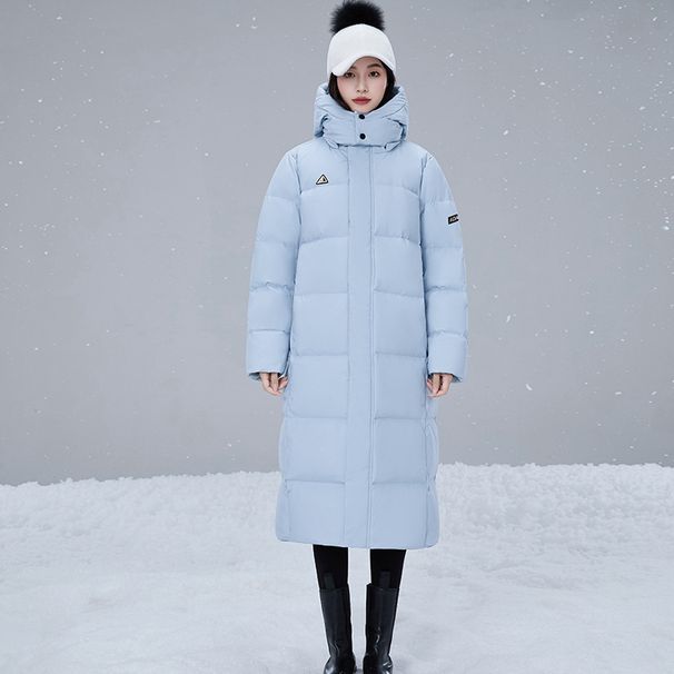Unisex Long Puffer Coat With 90% White Duck Down - Oversized Knee-Length Winter Jacket For Women & Men (Black/White/Glacier Blue, XS-XXL)_ecoleips.com