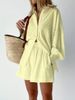 Autumn Women's Shirt Jacquard Puff Sleeve Elegant Top Shorts Set Casual Commuting Suit_ecoleips.com