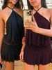 Hugcitar Fashion Solid Halter Sexy Sleeveless Backless Lace Up Patchwork Lace Mini Dress Summer Outfit Vacation Party_ecoleips.com