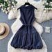 Korean Style Women's Sleeveless Polo Collar Dress Bow Tie Waist Elegant A-Line Short Skirt for Summer Commuting_ecoleips.com