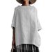 2026 Summer New Top Crew Neck Cotton And Linen Style Solid Color Loose Women's T-shirt_ecoleips.com