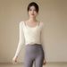 Women's Quick Drying Long Sleeve Pilates Yoga Sports Two Piece Set Top Gym Running Training Wear_ecoleips.com