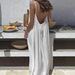 2026 Ice Silk Wrinkle Solid Color Ruched Backless Strap Long Beach Vacation Loose Home Dress_ecoleips.com