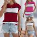 Real Shot Of 2026 Spri/summer Color-blocked Striped Casual Loose Knit Vacation Top, Cross-border Women's_ecoleips.com