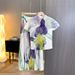 Women's Clothing Elegant Slim T Shirt Plant Flower Pleated Skirt Two Piece Design Niche Fashion Suit_ecoleips.com