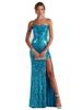 Women's sexy one-line collar sequined evening dress elegant slit banquet party dress_ecoleips.com