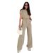 Women's Clothing Women's Spring Summer Solid Color Round Neck Short Sleeve Top With High Waist Wide Leg Pants Fashion Casual Outfit Set_ecoleips.com