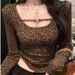 Aria Basics Aria Basics European American Sexy Leopard Print U-neck Slim-fit Long-sleeve T-shirt For Women, Pure And Mature Style, Short Cropped_ecoleips.com