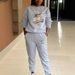 Women's Fleece Lined Sweatshirt Set American Style Two Piece Set Crew Neck Casual Printed Sweatshirt_ecoleips.com