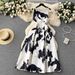 Women's French Retro Print Dress Round Neck Sleeveless Slimming Elegant Full Skirt Summer Style_ecoleips.com