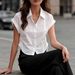 Women's Clothing Summer Side Drawstring Waist Shirt Women's Clothing Tops New Arrival_ecoleips.com
