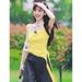 Dopamine Yellow Camisole For Women, Unique Design, Summer Hot Girl Pure Desire Style, Short Knitted T-Shirt Top_ecoleips.com