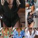 Women's Clothing Long Sleeved Three Piece Mesh Waist Drawstring Printed Split Bikini Swimsuit_ecoleips.com