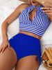Women's Clothing New Style Two Piece Striped Halter Neck Sexy High Waist Slimming Spa Swimsuit_ecoleips.com