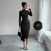 Spring New Arrival Women's Stand Collar Knitted Dress Solid Color Slim Fit Metal Button Style_ecoleips.com
