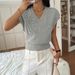 Diyun European And American Casual Vacation Deep V Neck Solid Color Short Sleeve Sweater Women's Fashion_ecoleips.com